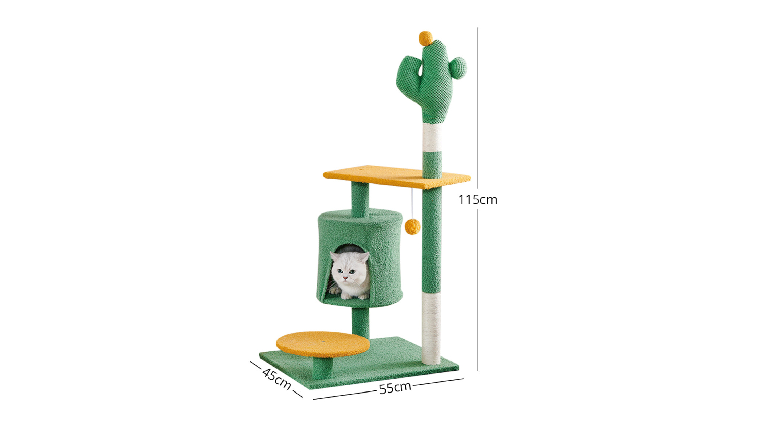 TSB Living-Themed Cat Tree with Hidey Hole, Pompom, Platforms 1.15m - Saguaro Cacti