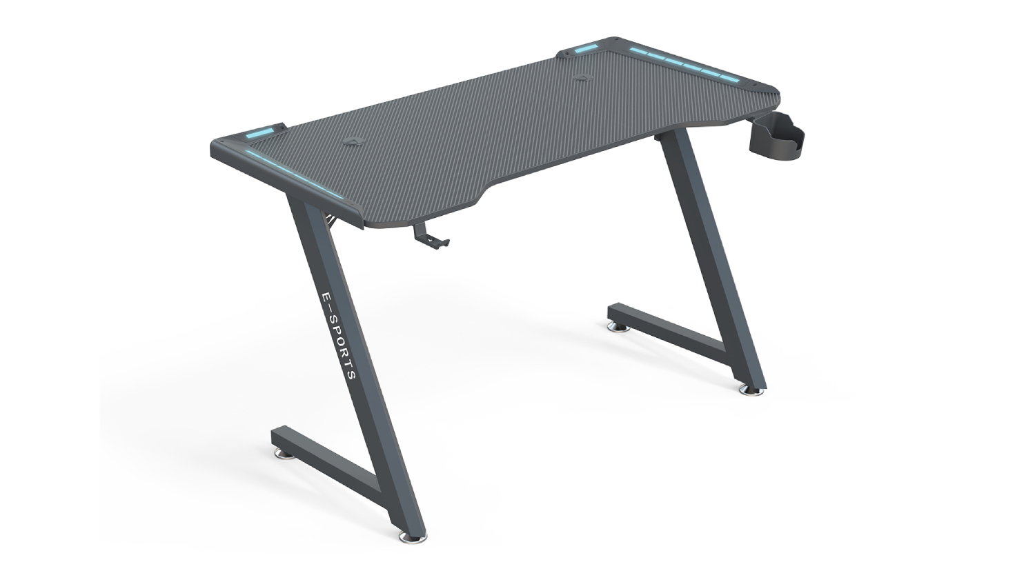 TSB Living Gaming Table with Wireless Charging, Headphone Hook, Gamer LEDs 140cm - Carbon Fiber