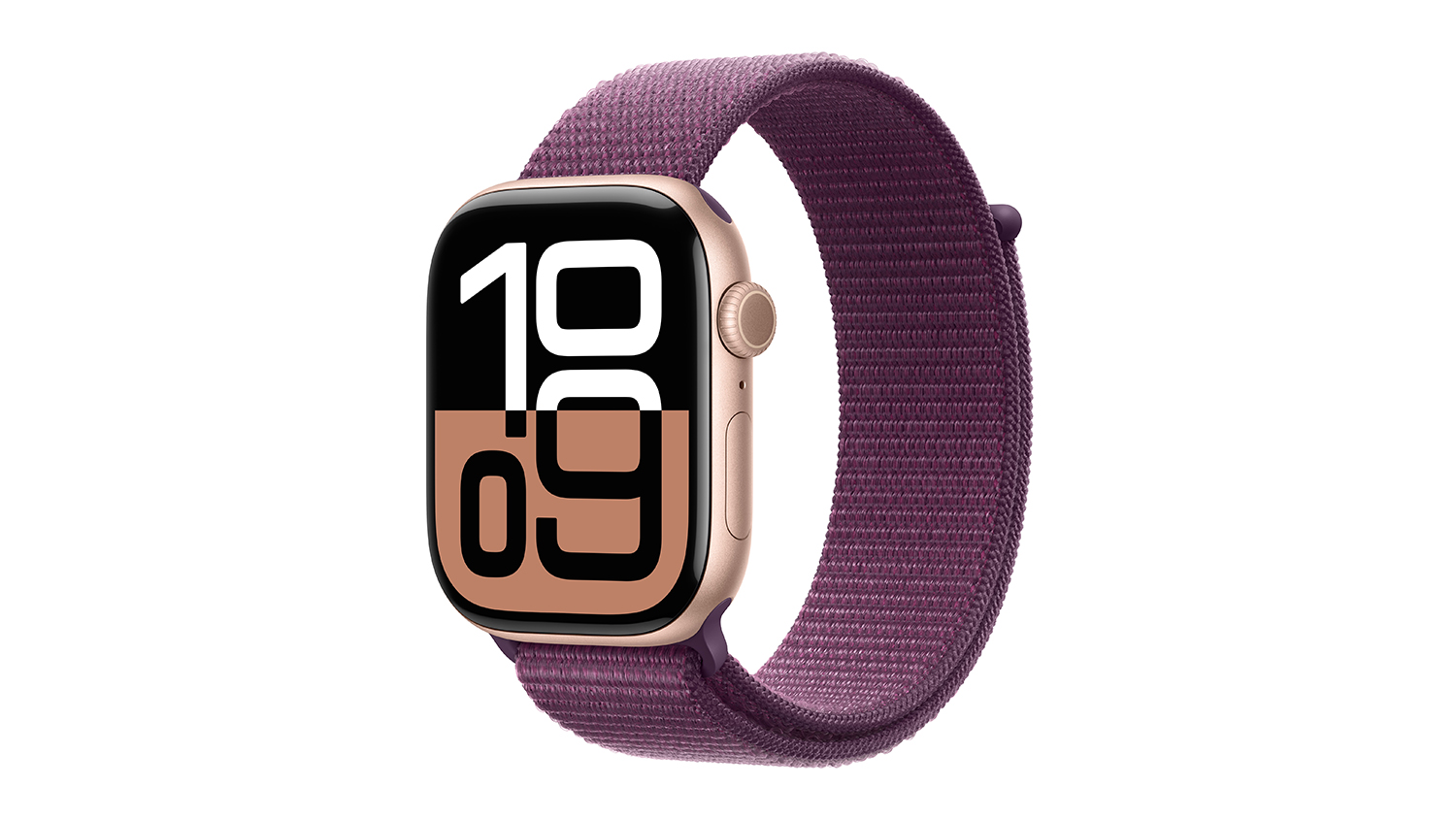 Apple Watch Series 10 - Rose Gold Aluminium Case with Plum Sport Loop (46mm, GPS, Bluetooth)