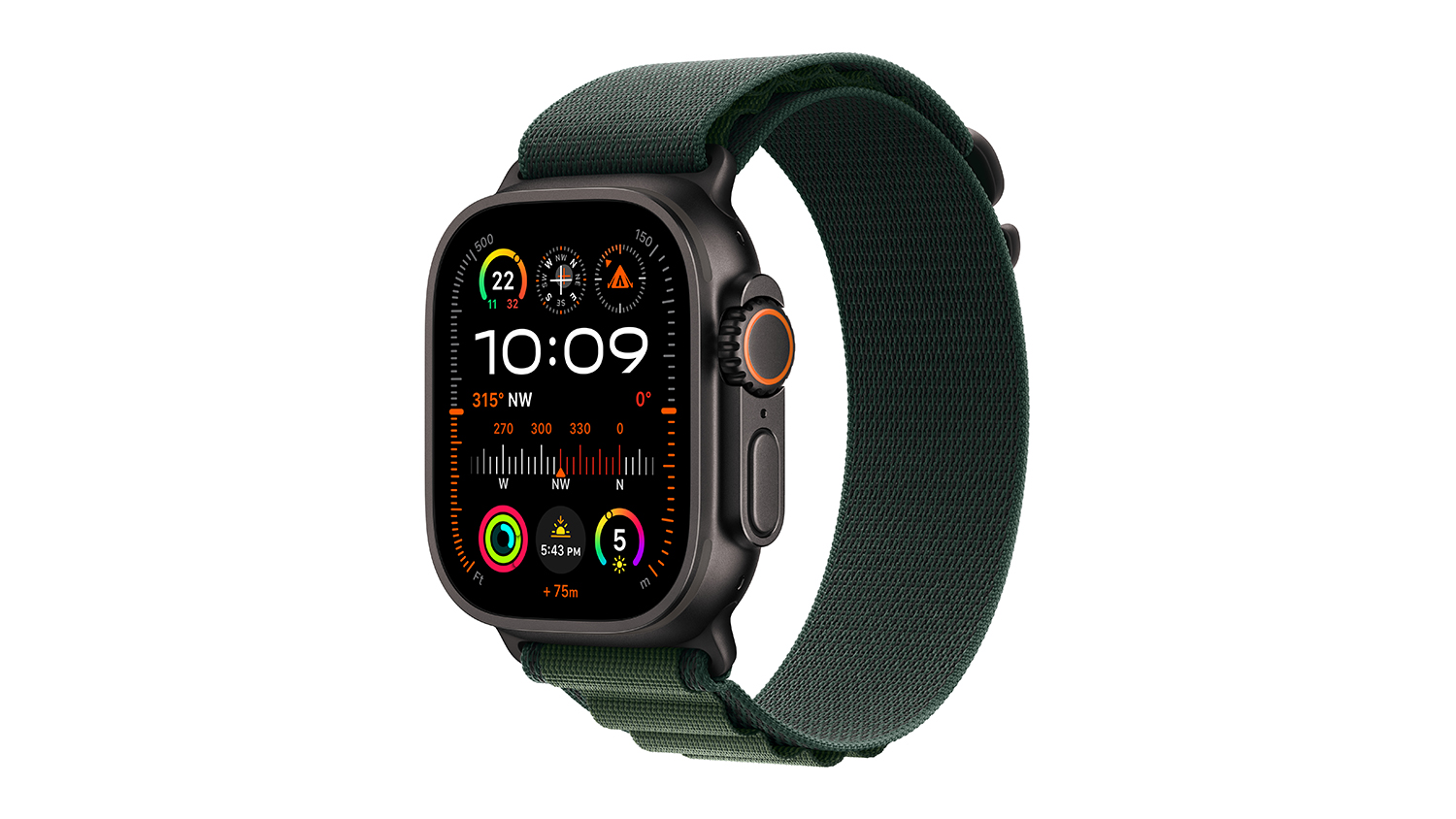 Apple Watch Ultra 2 - Black Titanium Case with Dark Green Alpine Loop (49mm, GPS+Cellular, Bluetooth, Small)