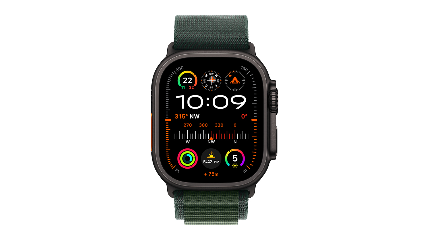 Apple Watch Ultra 2 - Black Titanium Case with Dark Green Alpine Loop (49mm, GPS+Cellular, Bluetooth, Small)