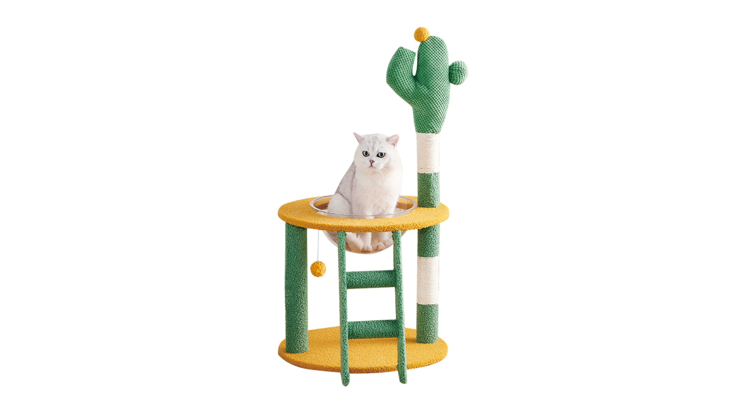 TSB Living Themed Cat Nap Tree with Panoramic Bowl, Pompom - Saguaro Cacti
