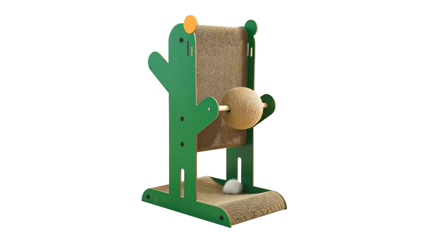 TSB Living Cat Scratching Board with Pompom, Wheel - Saguaro Green