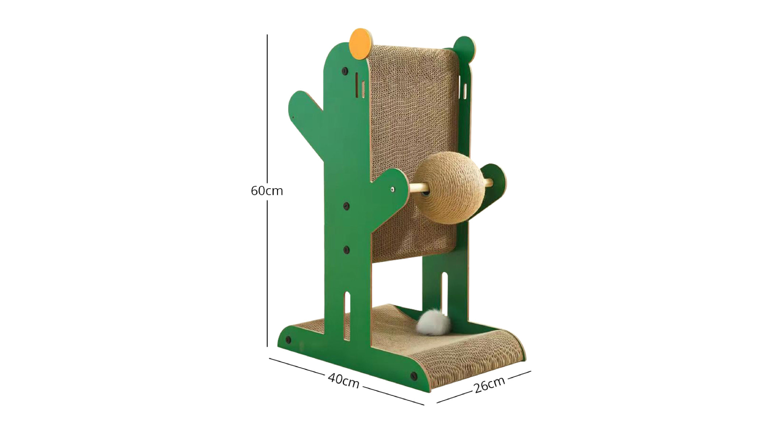 TSB Living Cat Scratching Board with Pompom, Wheel - Saguaro Green