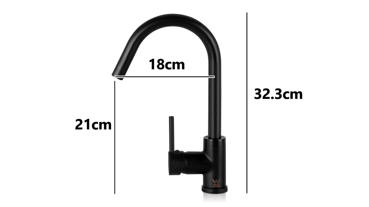 TSB Living Rounded Swivel Kitchen Mixer Tap 32 x 18cm - Black