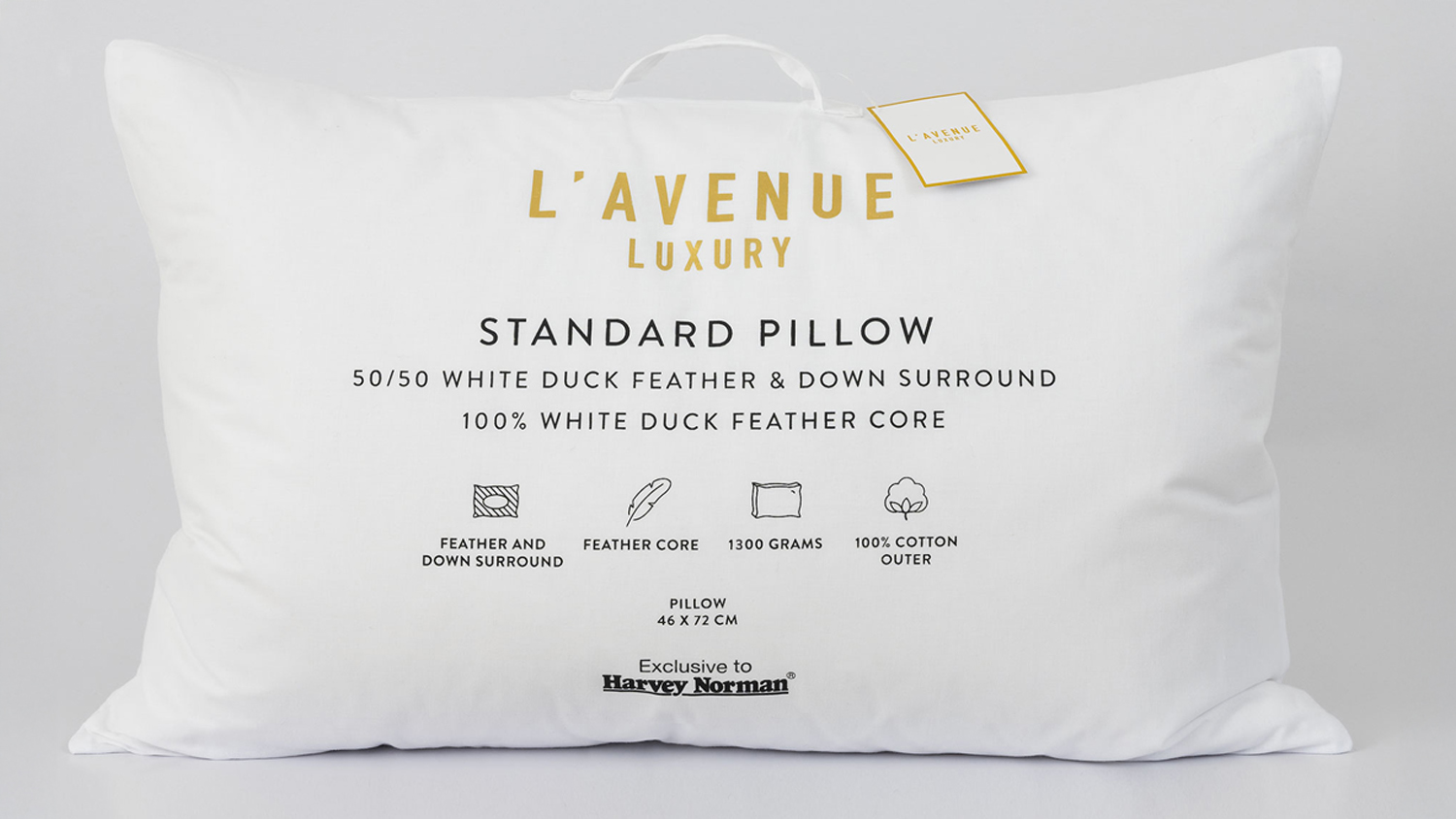 White Duck Down 1300g Standard Pillow by L'Avenue Luxury