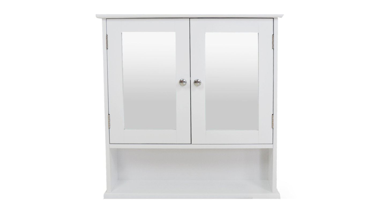 TSB Living Double Mirror Wall Cabinet with Lower Shelf - White