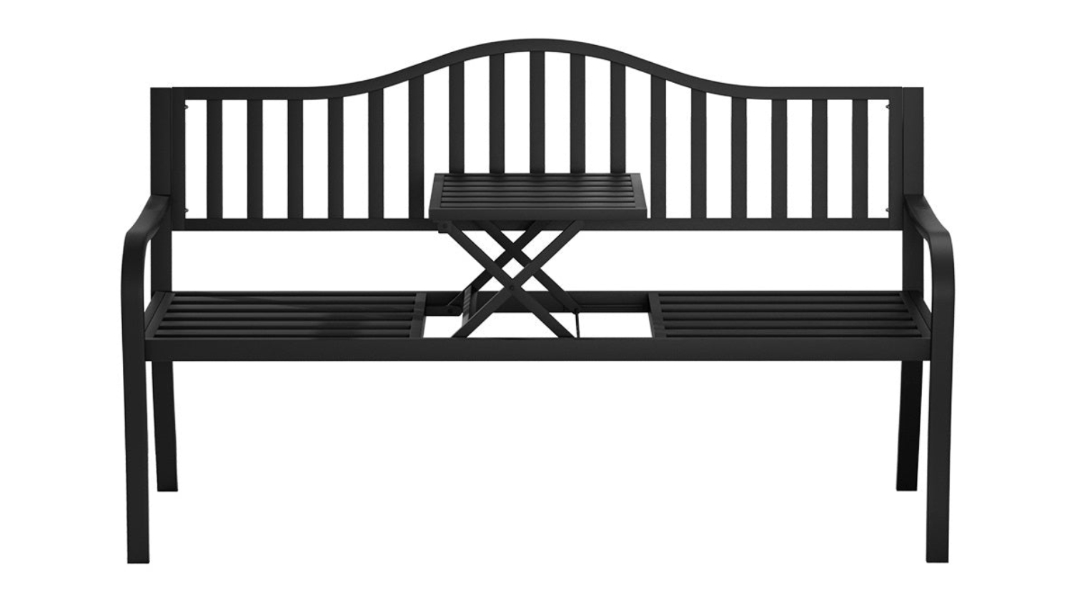 TSB Living Arteferro Cast Iron Garden Bench with Integrated Table - Slatted