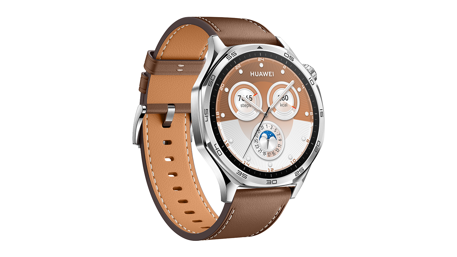 Huawei Watch GT 5 Smartwatch Stainless steel Case with Brown Composite Leather Strap 46mm Case GPS Bluetooth Harvey Norman New Zealand