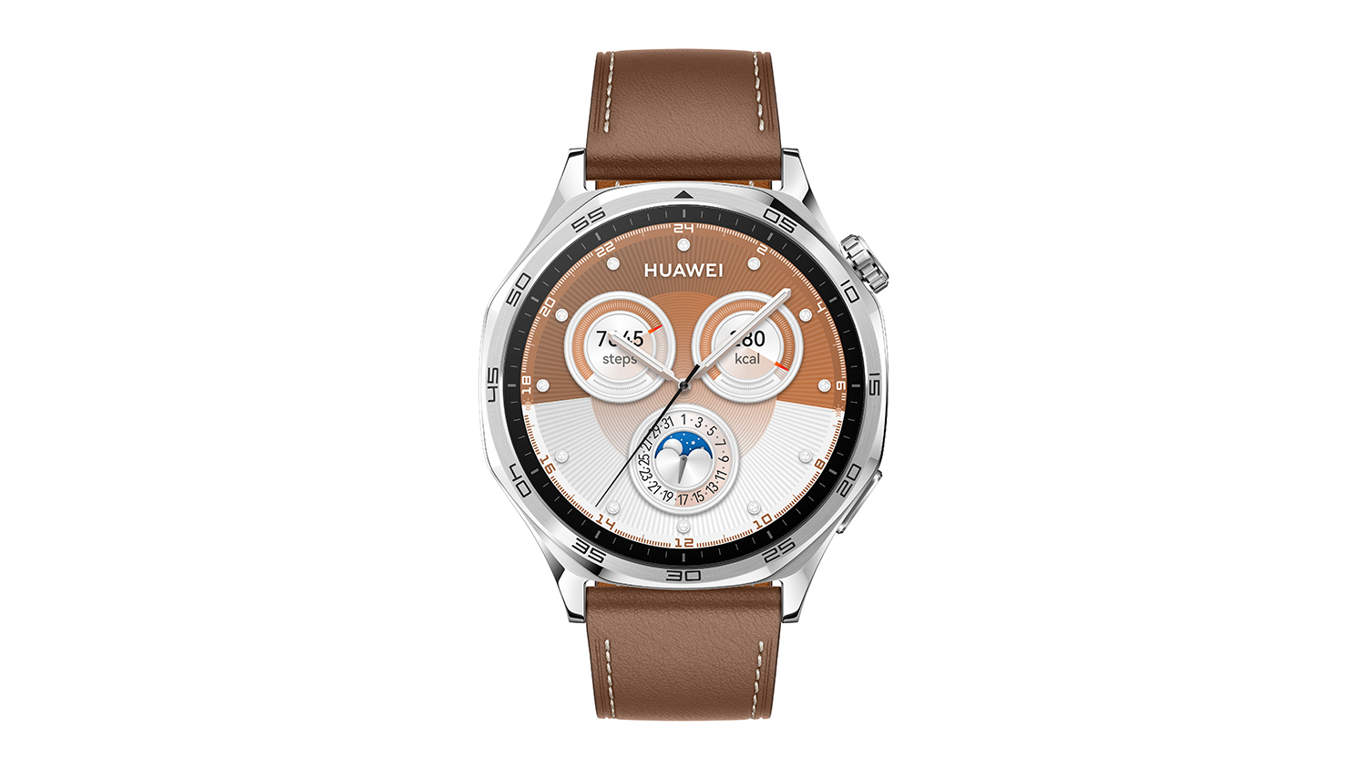 Huawei Watch GT 5 Smartwatch - Stainless steel Case with Brown Composite Leather Strap (46mm Case, GPS, Bluetooth)