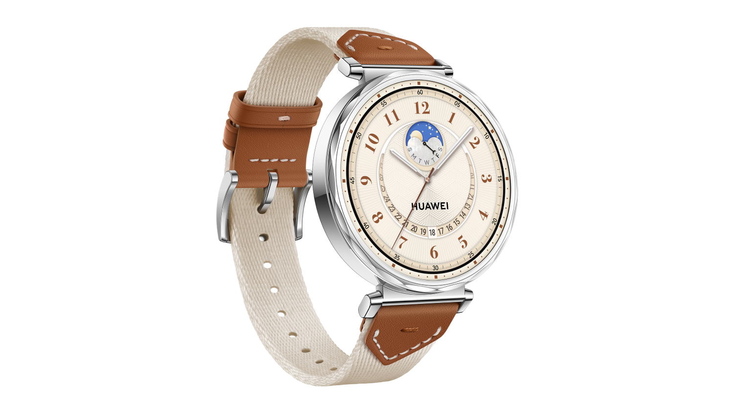 Huawei Watch GT 5 Smartwatch - Stainless steel Case with Brown Woven Strap (41mm Case, GPS, Bluetooth)