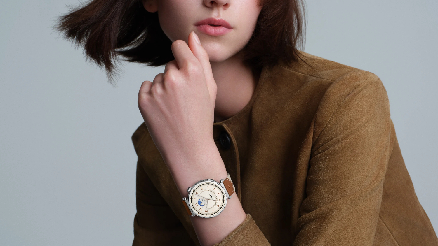 Huawei Watch GT 5 Smartwatch - Stainless steel Case with Brown Woven Strap (41mm Case, GPS, Bluetooth)