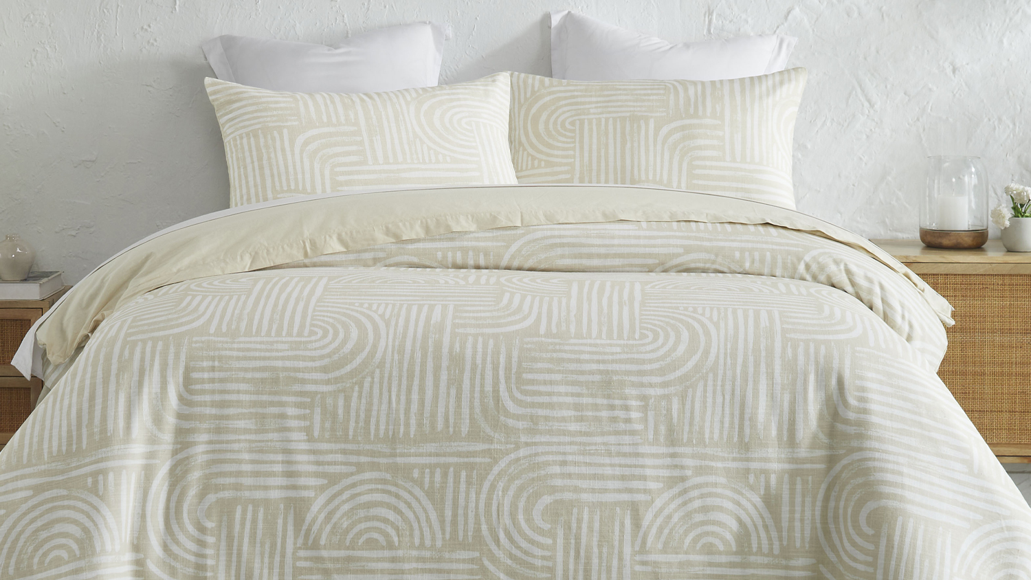 Napier Curved Lines Natural Duvet Cover Set by L'Avenue - Queen