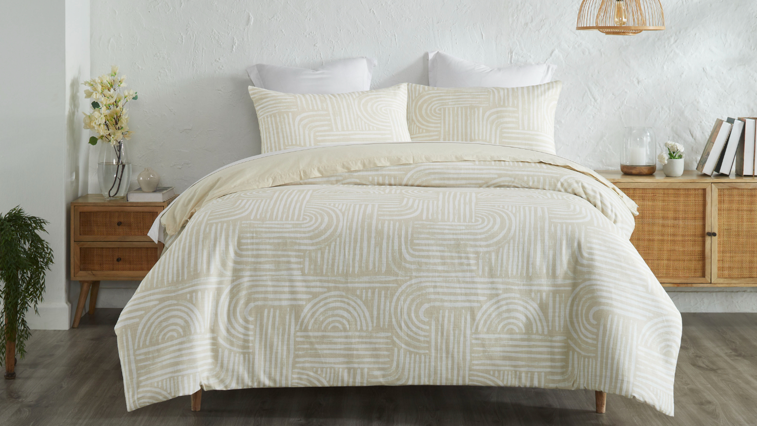 Napier Curved Lines Natural Duvet Cover Set by L'Avenue - Queen