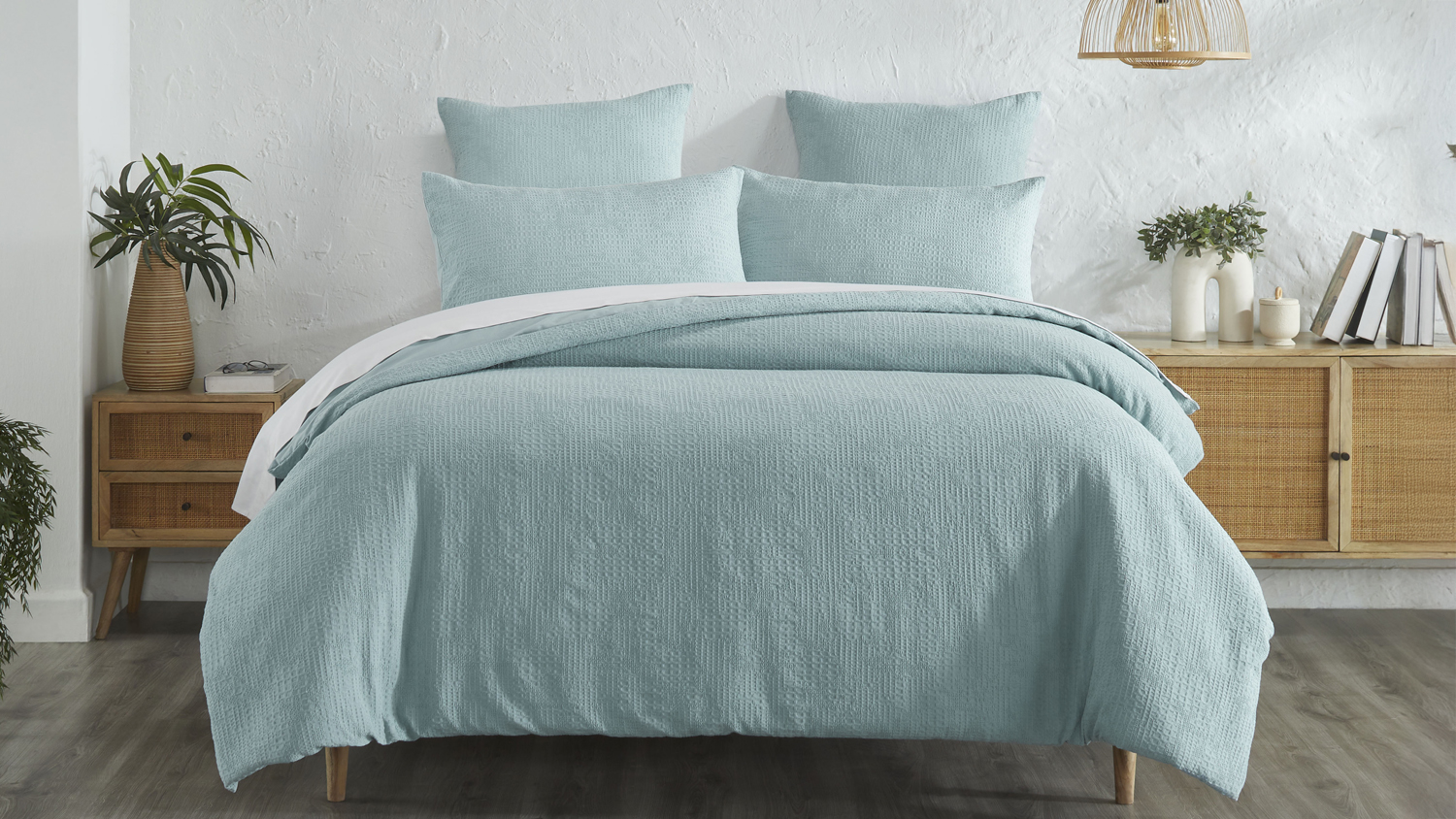 Tasman Waffle Duckegg Duvet Cover Set by L'Avenue