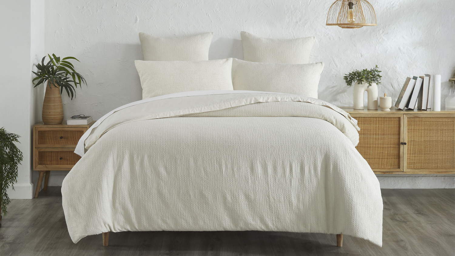 Tasman Waffle Natural Duvet Cover Set by L'Avenue