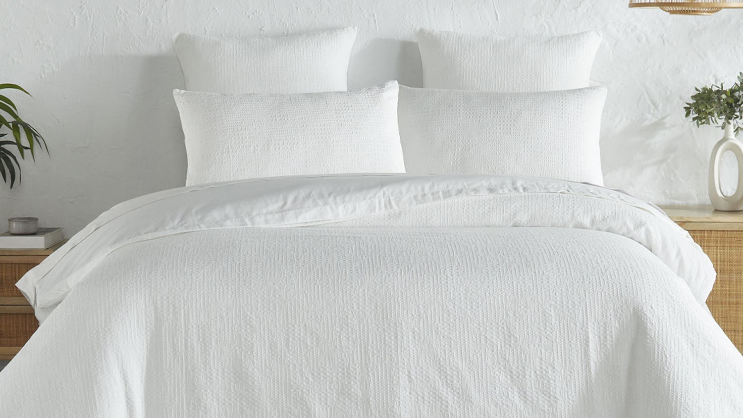 Tasman Waffle White Duvet Cover Set by L'Avenue