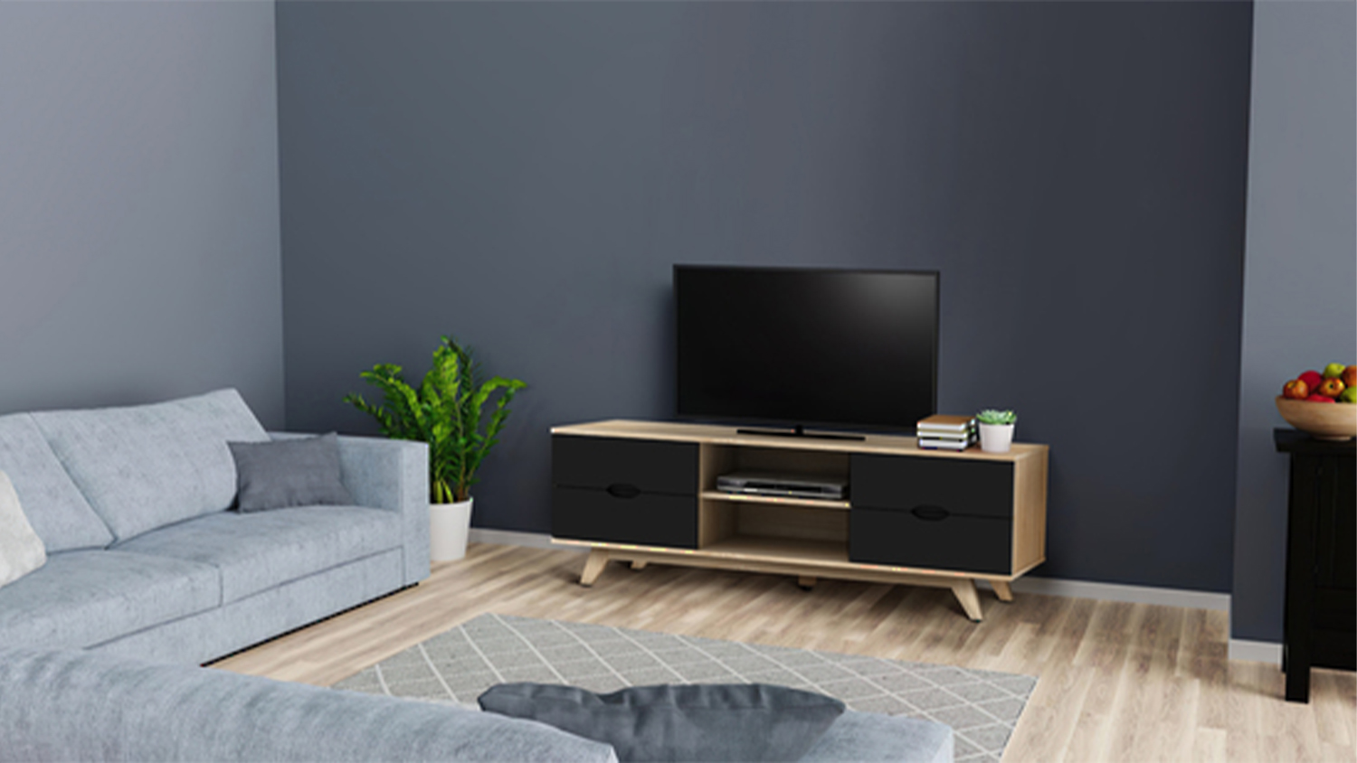 AVS 1.5m TV/AV Entertainment Centre Cabinet - Black (Cubit Series/CB1500SOB)