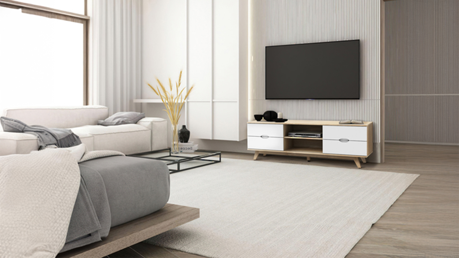 AVS 1.5m TV/AV Entertainment Centre Cabinet - White (Cubit Series/CB1500SOW)