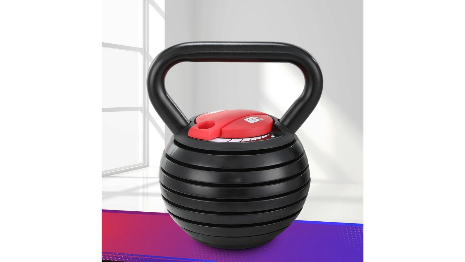 Everfit Adjustable Cast Iron Kettlebell with Neoprene Covering 18kgs - Black