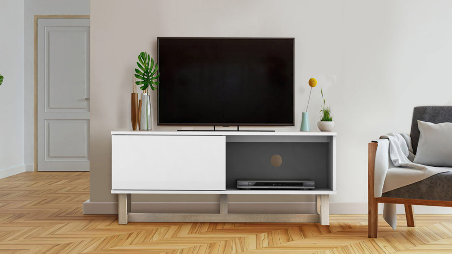 AVS 1.2m TV/AV Entertainment Centre Cabinet - White Gloss & Oak (Raze Modular Series/RZ1200WO)