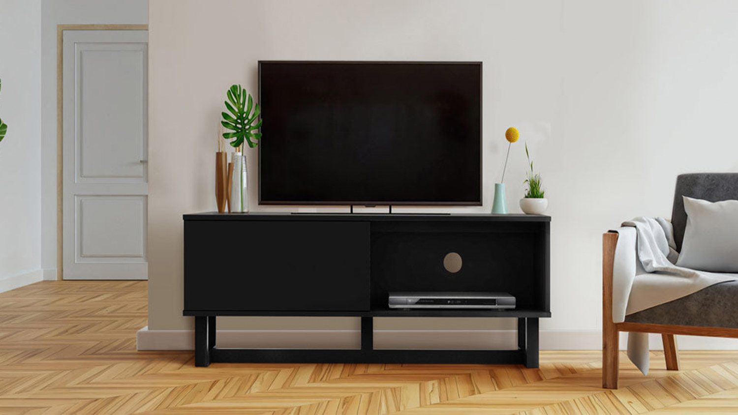 AVS 1.2m TV/AV Entertainment Centre Cabinet - Black Gloss & Black (Raze Modular Series/RZ1200BB)
