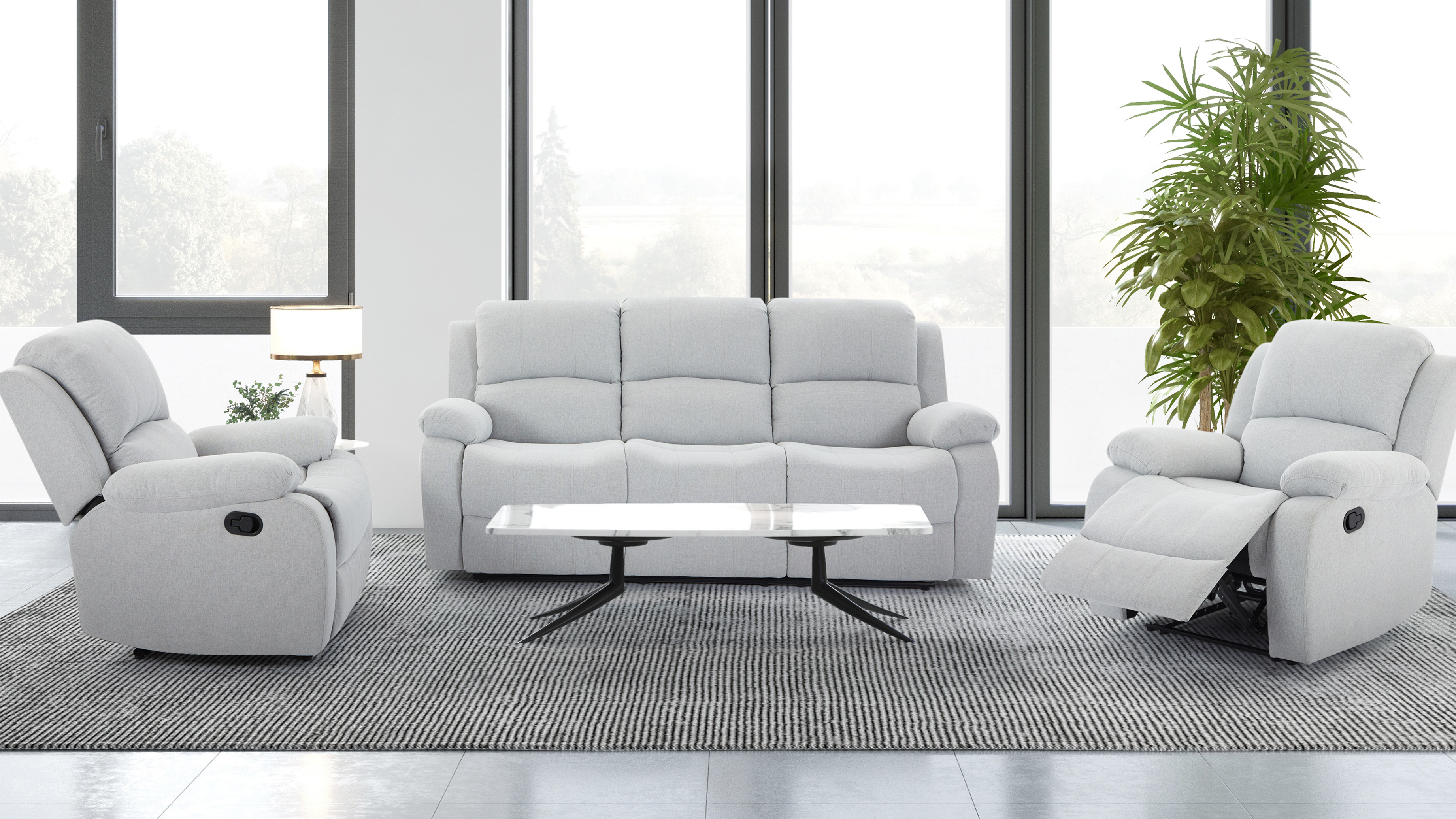 Howick 3 Piece Fabric Recliner Lounge Suite - Grey