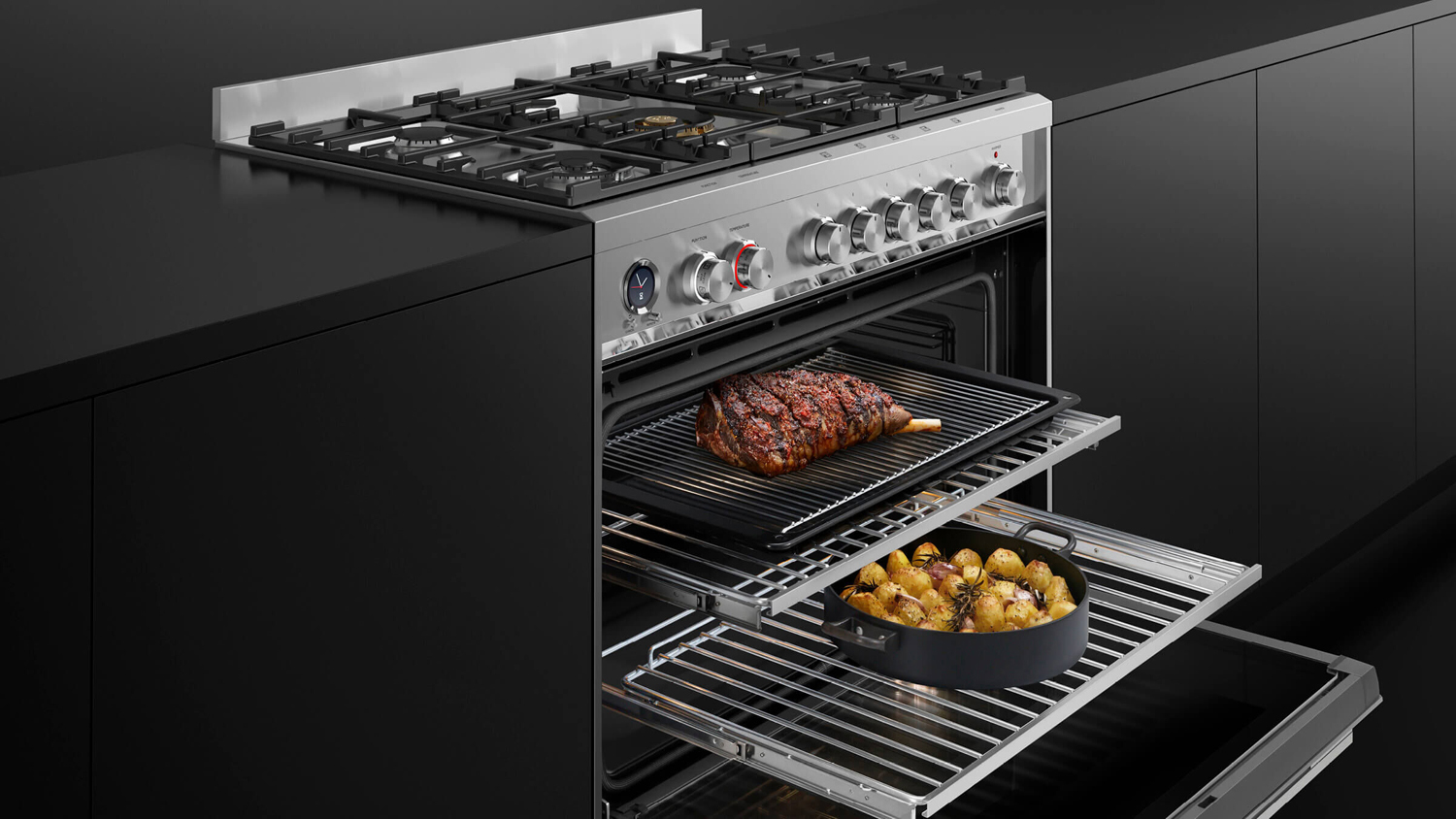 Fisher & Paykel 90cm Dual Fuel Freestanding Oven with Gas Cooktop - Stainless Steel (Series 9/OR90SDG6X1)