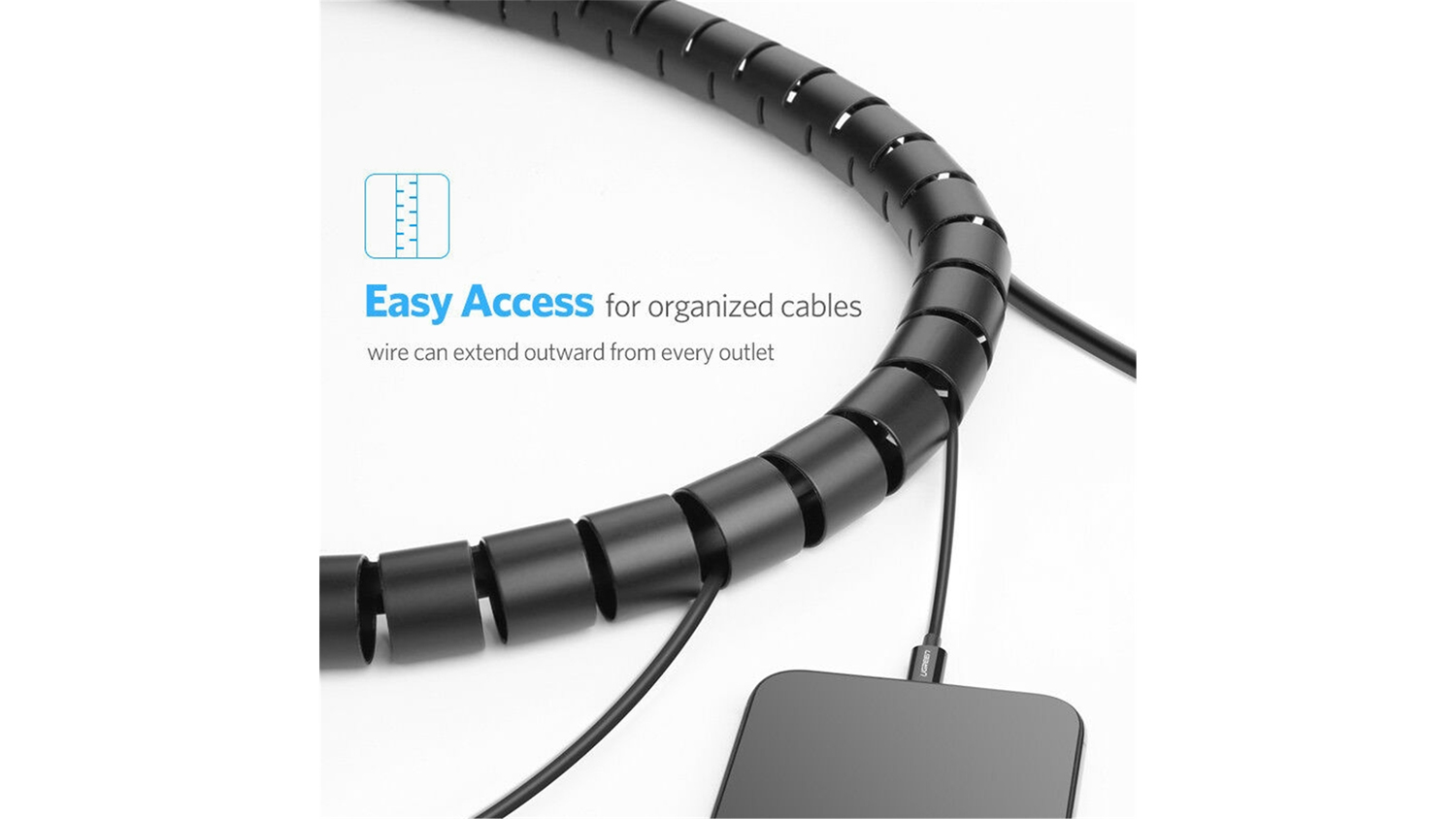 UGREEN Flexible Spiral Cable Organiser Tube 25mm x 5m - Black