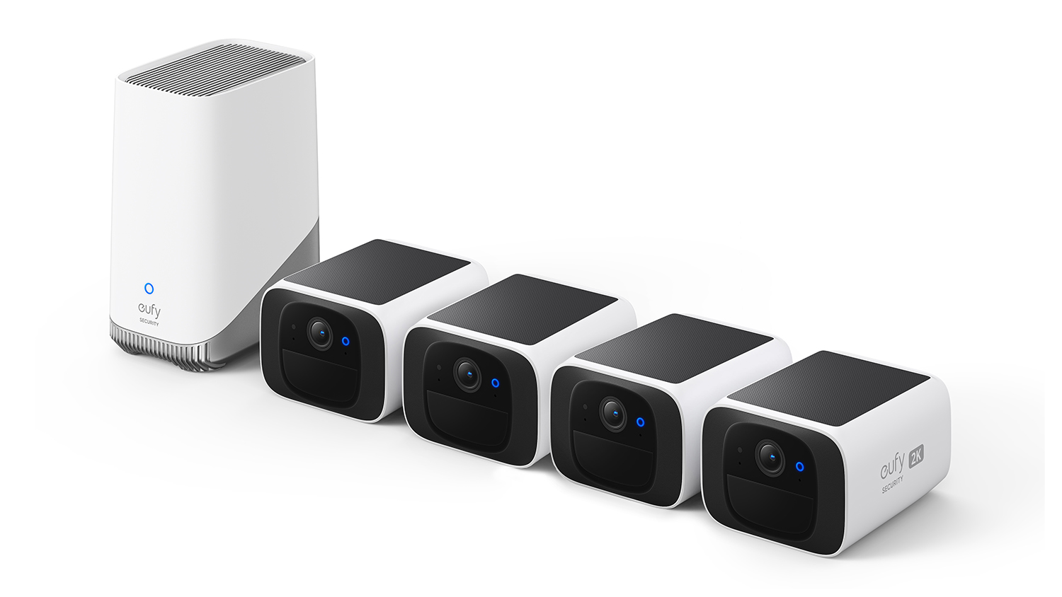 Eufy Solocam S220 2K Outdoor Wireless Smart Security Camera - 4 Pack with HomeBase3 (White)