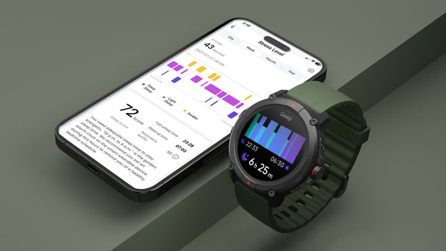 Ryze Trek SmartWatch - Gun Metal Case with Olive/Black Band (GPS, Bluetooth)