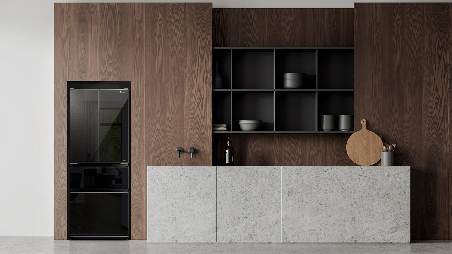 Mitsubishi Electric 442L Multi Drawer Fridge Freezer - Glass Black (MR-LX442EX-GBK-A)