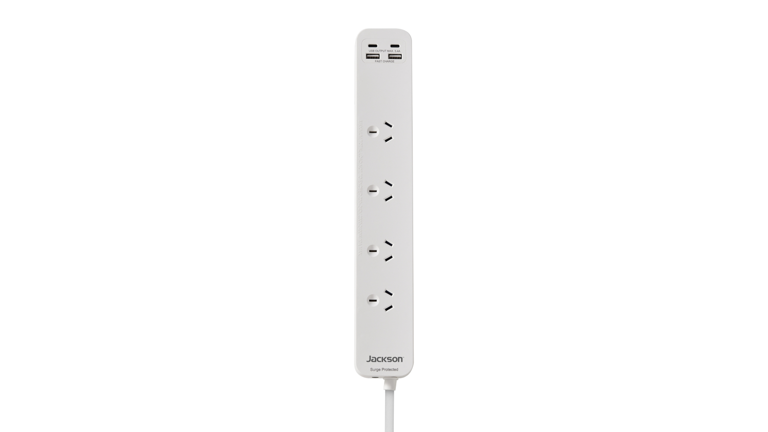 Jackson Surge Protected USB Powerboard - White (4 Outlet with 2 x USB-A, 2 x USB-C)