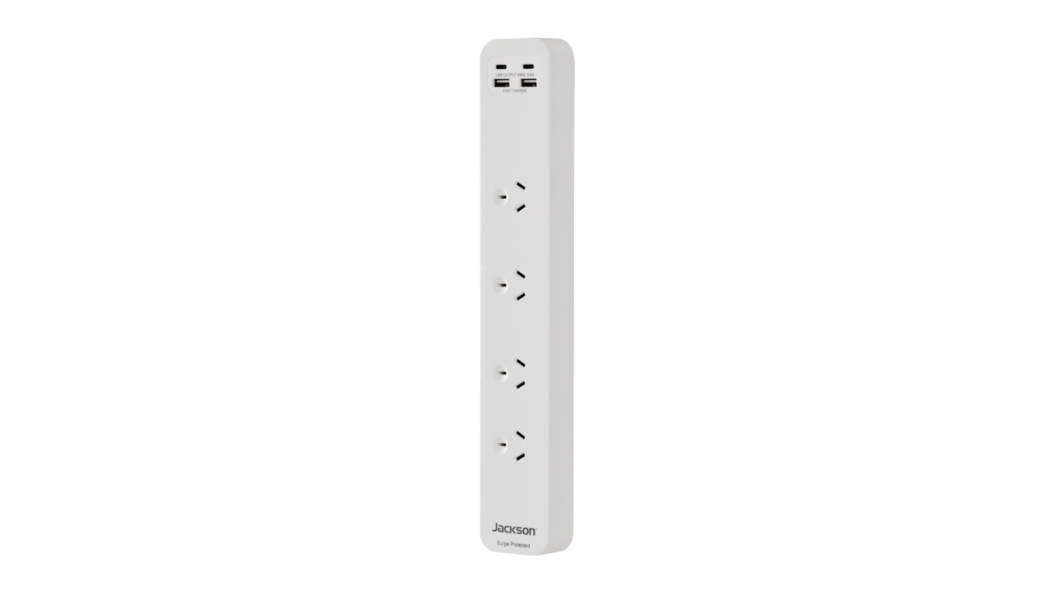 Jackson Surge Protected USB Powerboard - White (4 Outlet with 2 x USB-A, 2 x USB-C)