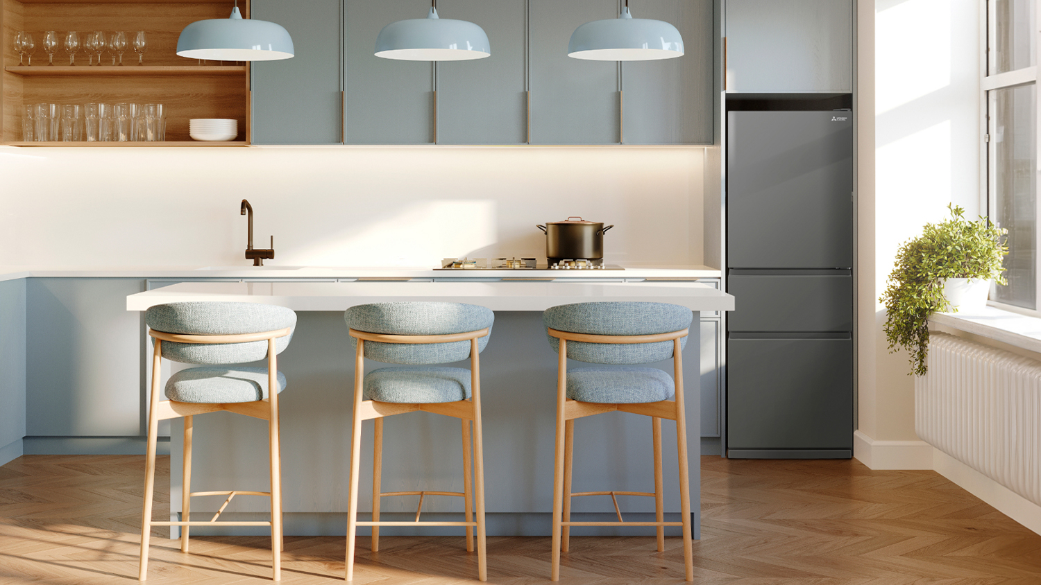 Mitsubishi Electric 328L Multi Drawer Fridge Freezer - Gunmetal (MR-CX328EX-AG-A)