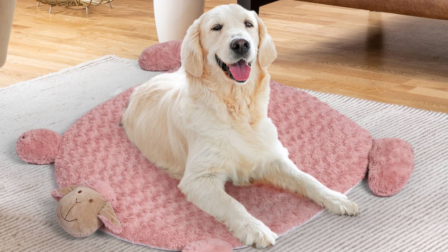 PaWz Squeaky Pet Cushion 102 x 96cm - Pink Lamby