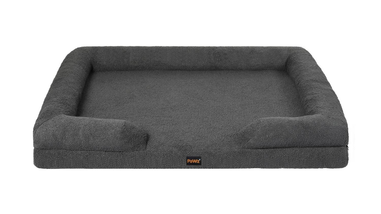 PaWz Premium Memory Foam Boucle Pet Bed with Bolsters 90 x 64cm - Grey