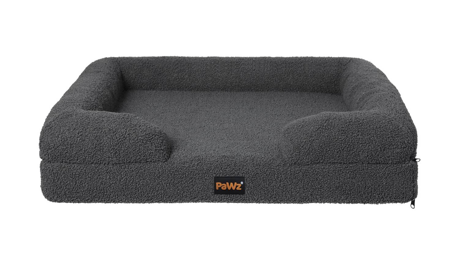 PaWz Premium Memory Foam Boucle Pet Bed with Bolsters 71 x 58cm - Grey