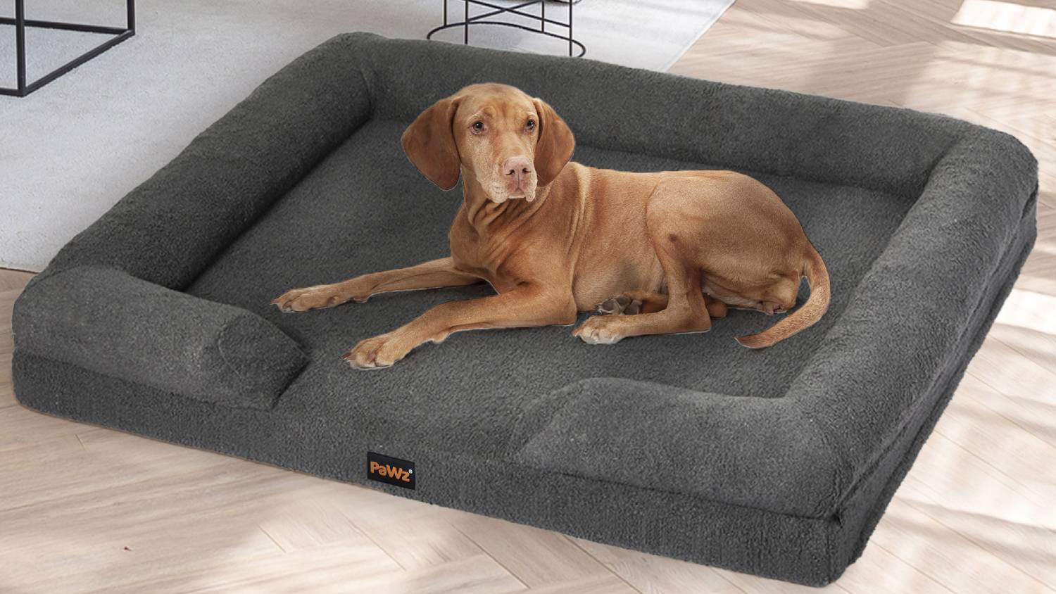 PaWz Premium Memory Foam Boucle Pet Bed with Bolsters 135 x 106cm - Grey