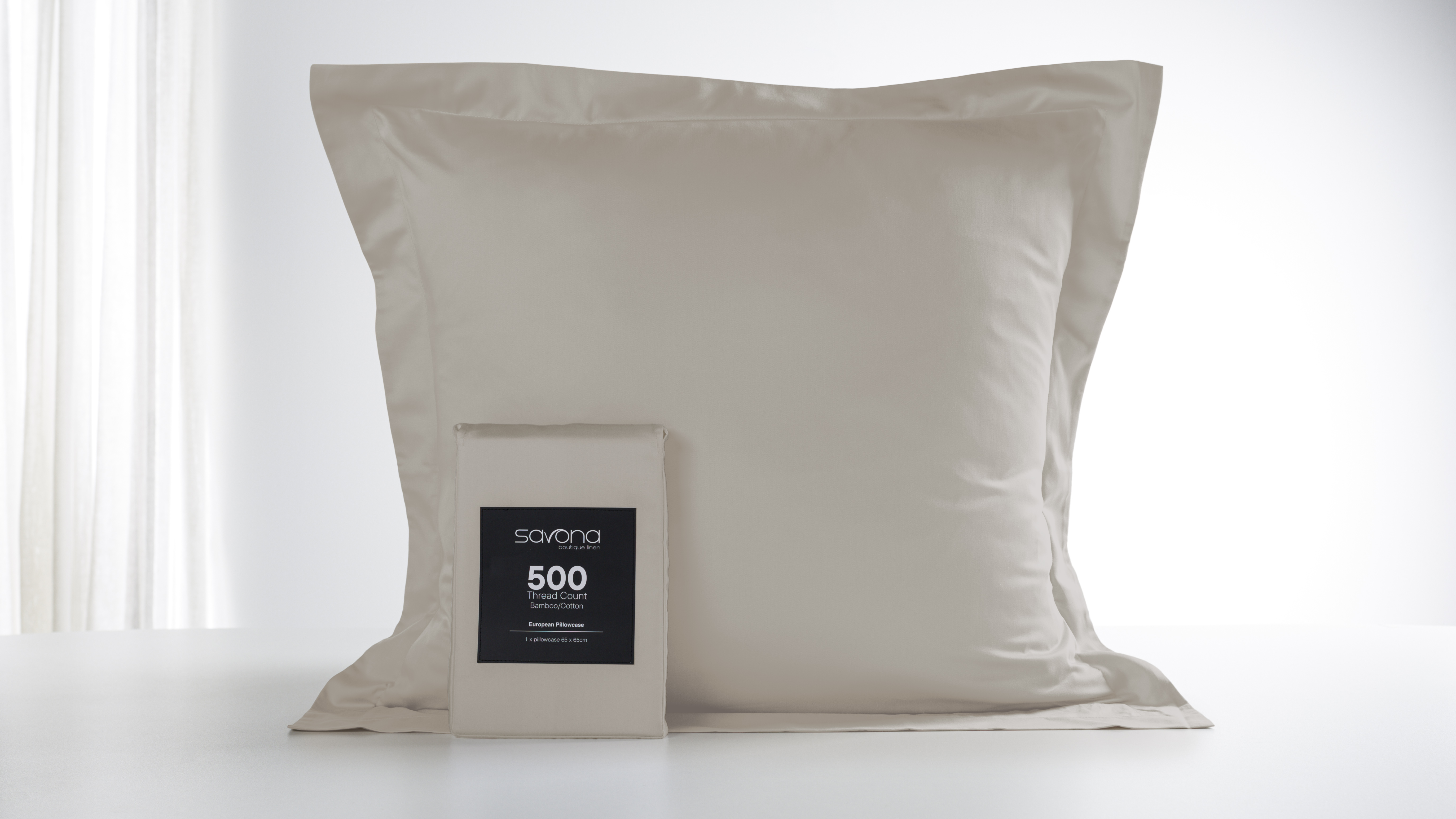 500TC Bamboo Cotton Blend Natural European Pillowcase by Savona