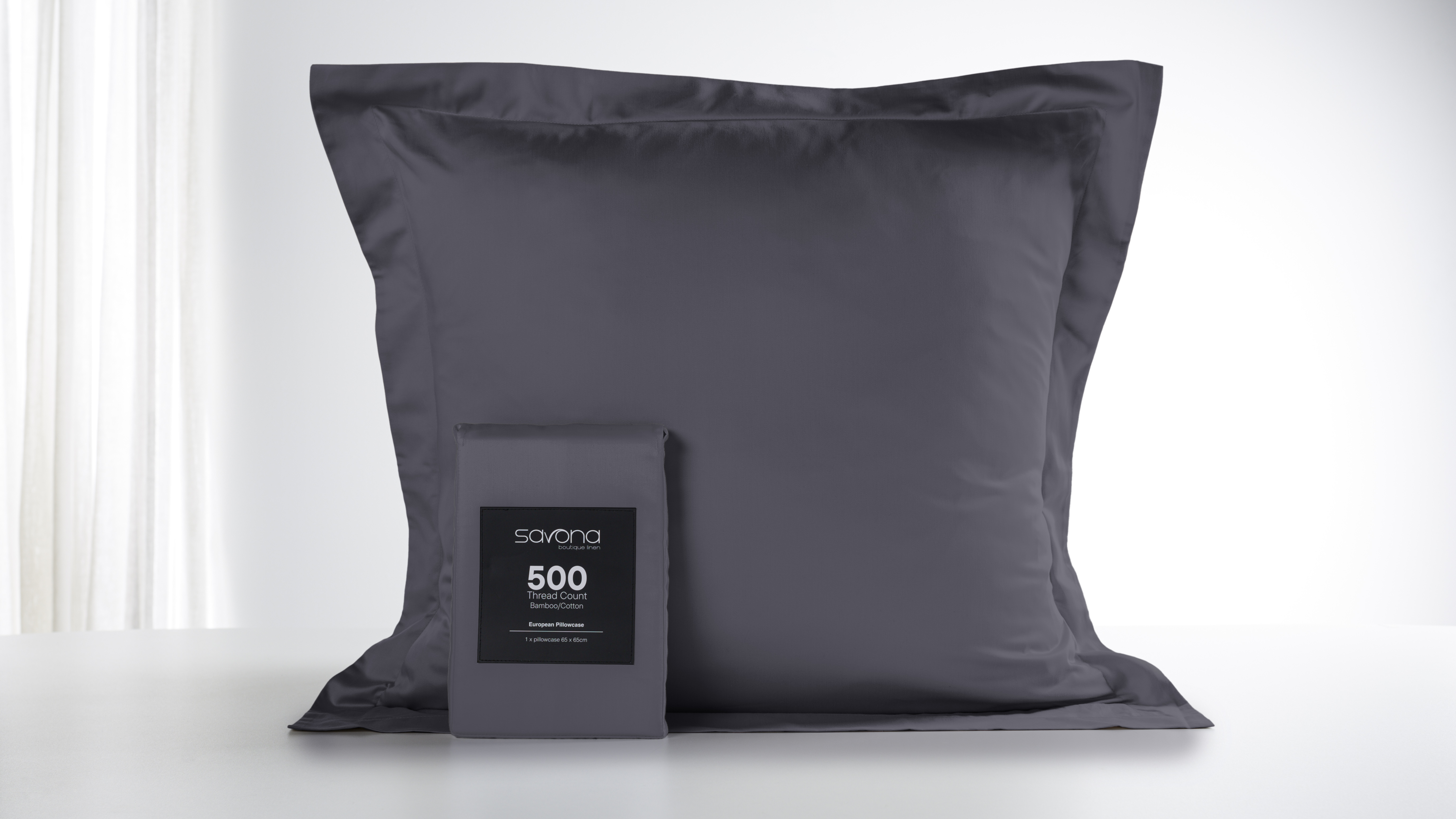 500TC Bamboo Cotton Blend Grey European Pillowcase by Savona