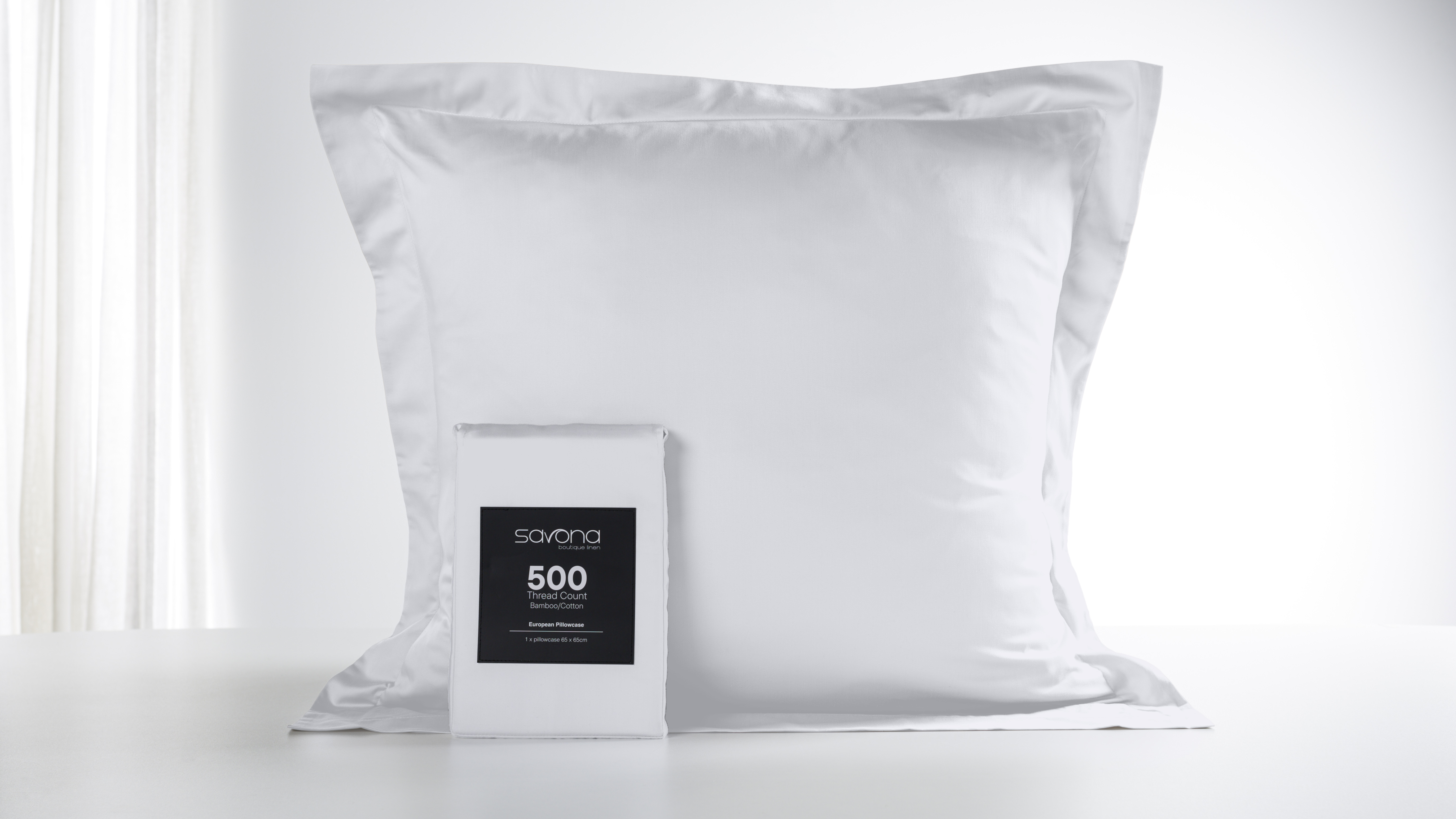 500TC Bamboo Cotton Blend White European Pillowcase by Savona