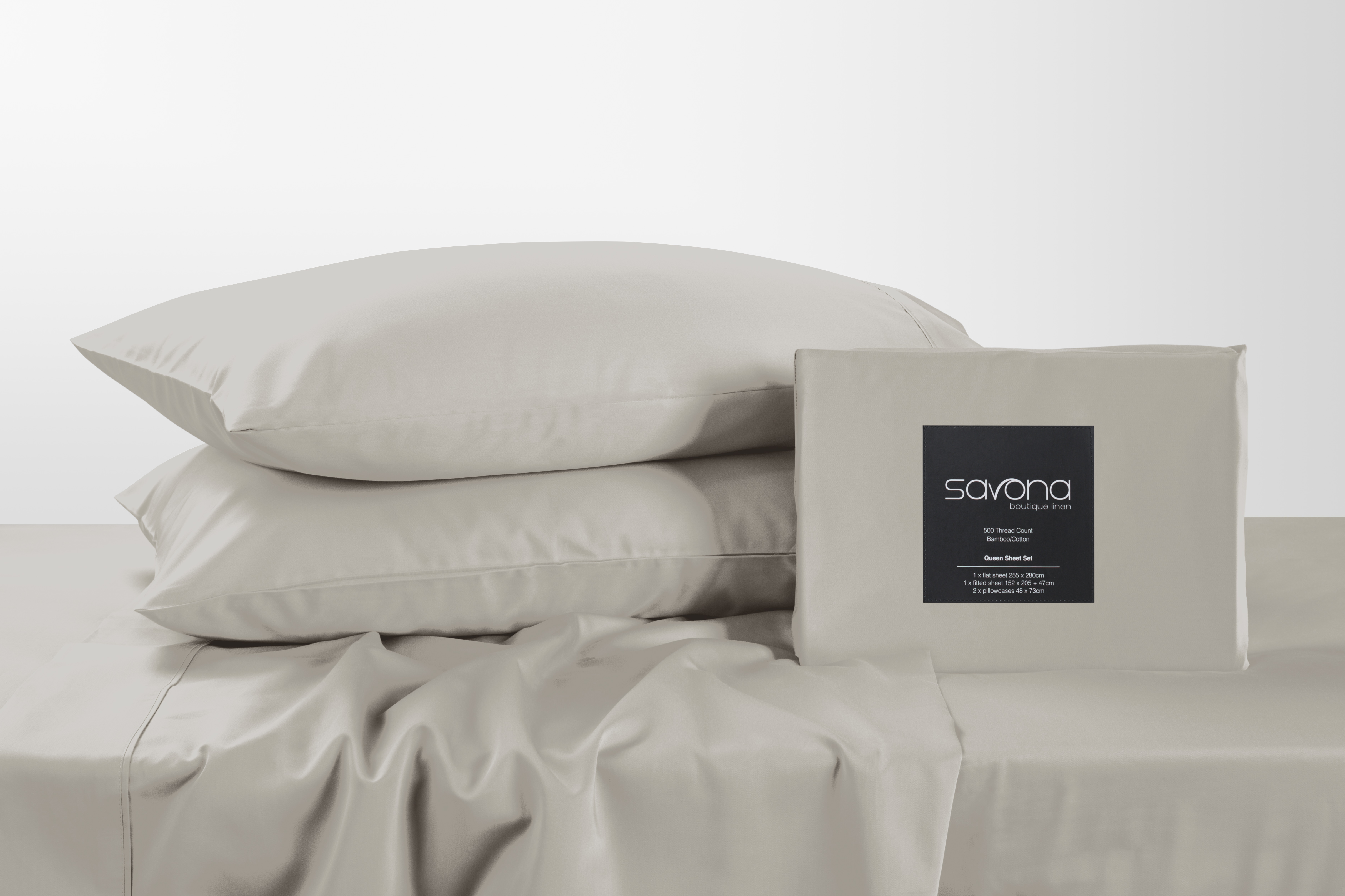 500TC Bamboo Cotton Blend Natural Sheet Set by Savona - 47cm drop