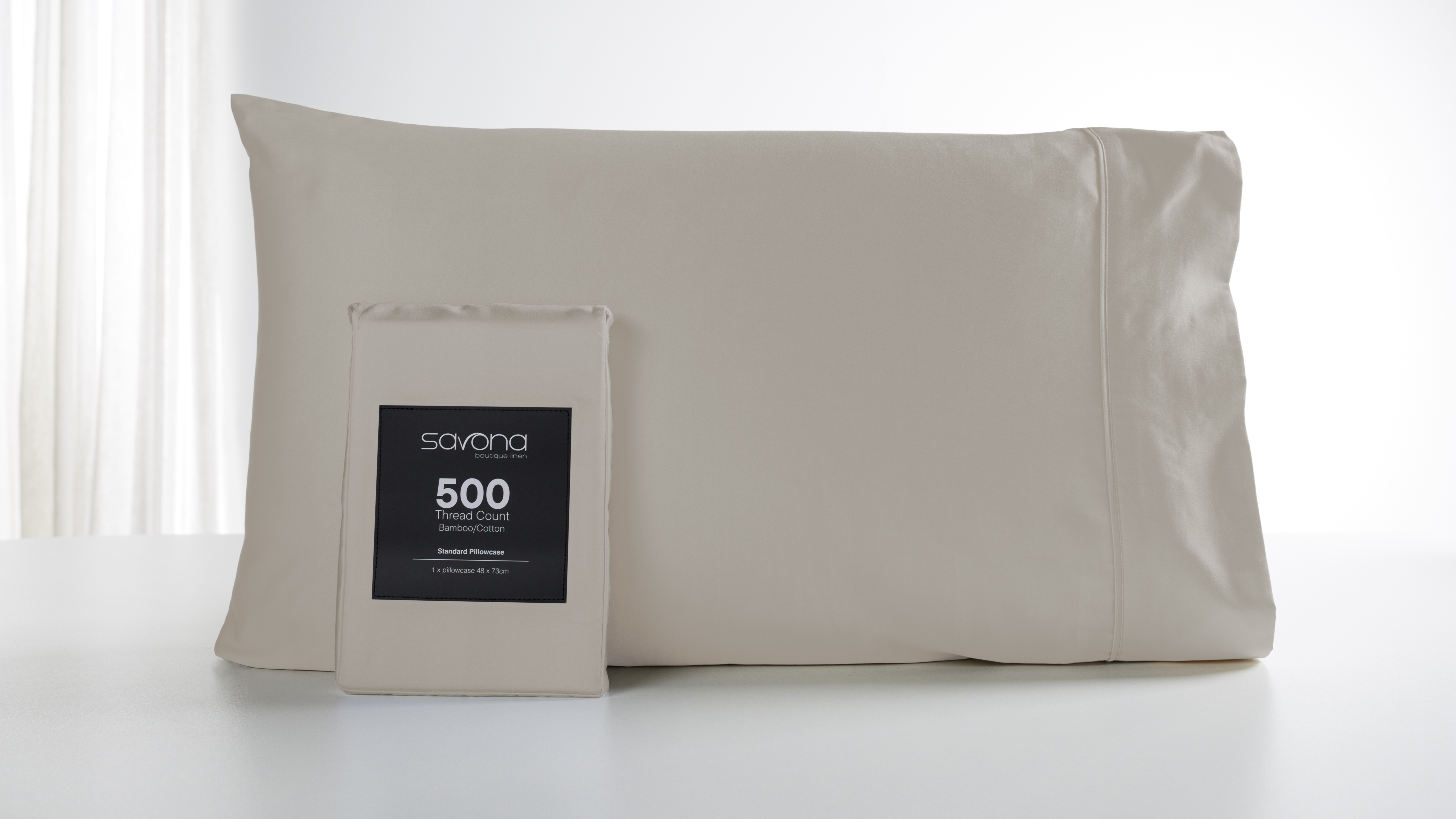 500TC Bamboo Cotton Blend Natural Standard Pillowcase by Savona