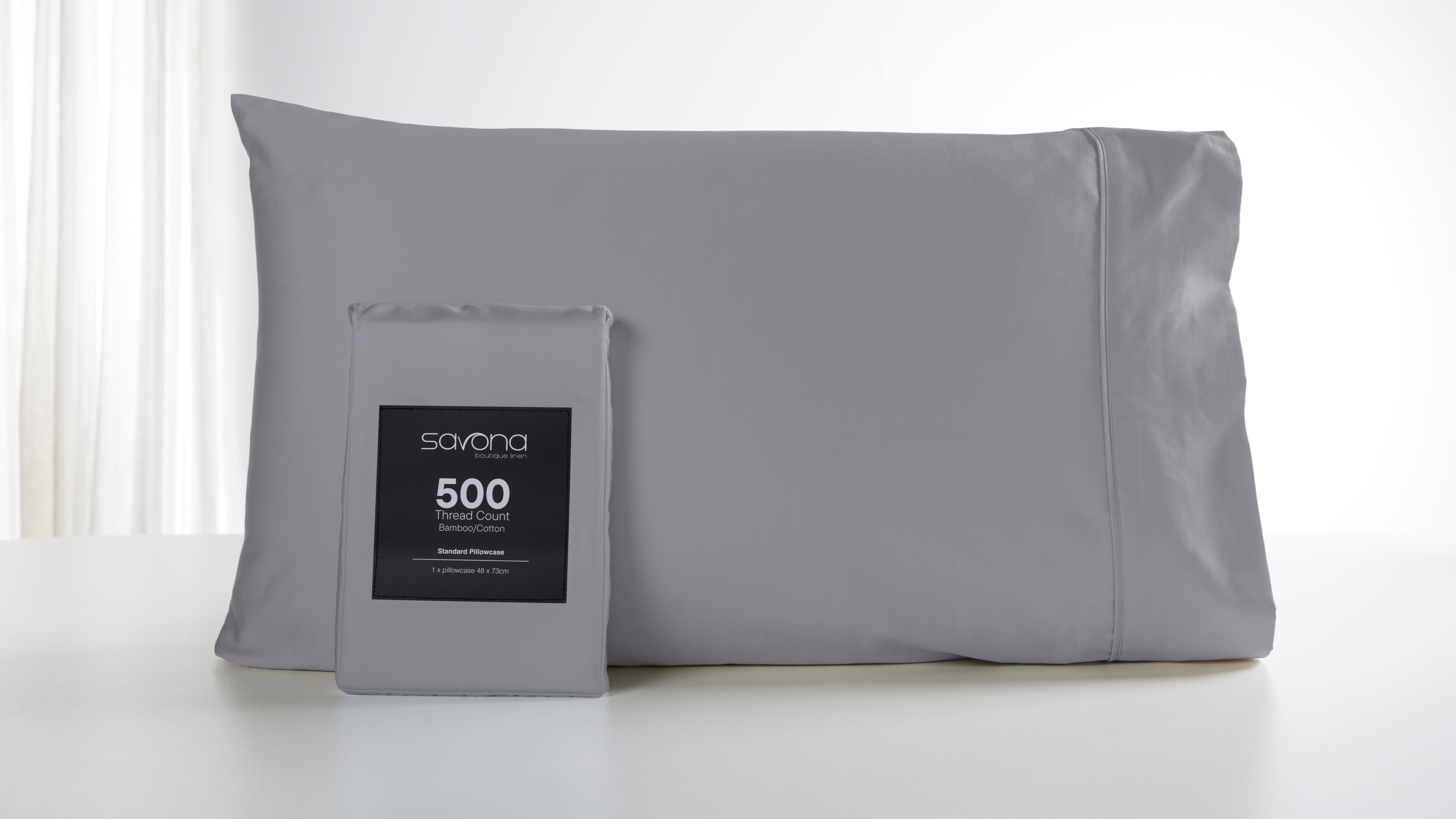 500TC Bamboo Cotton Blend Silver Standard Pillowcase by Savona