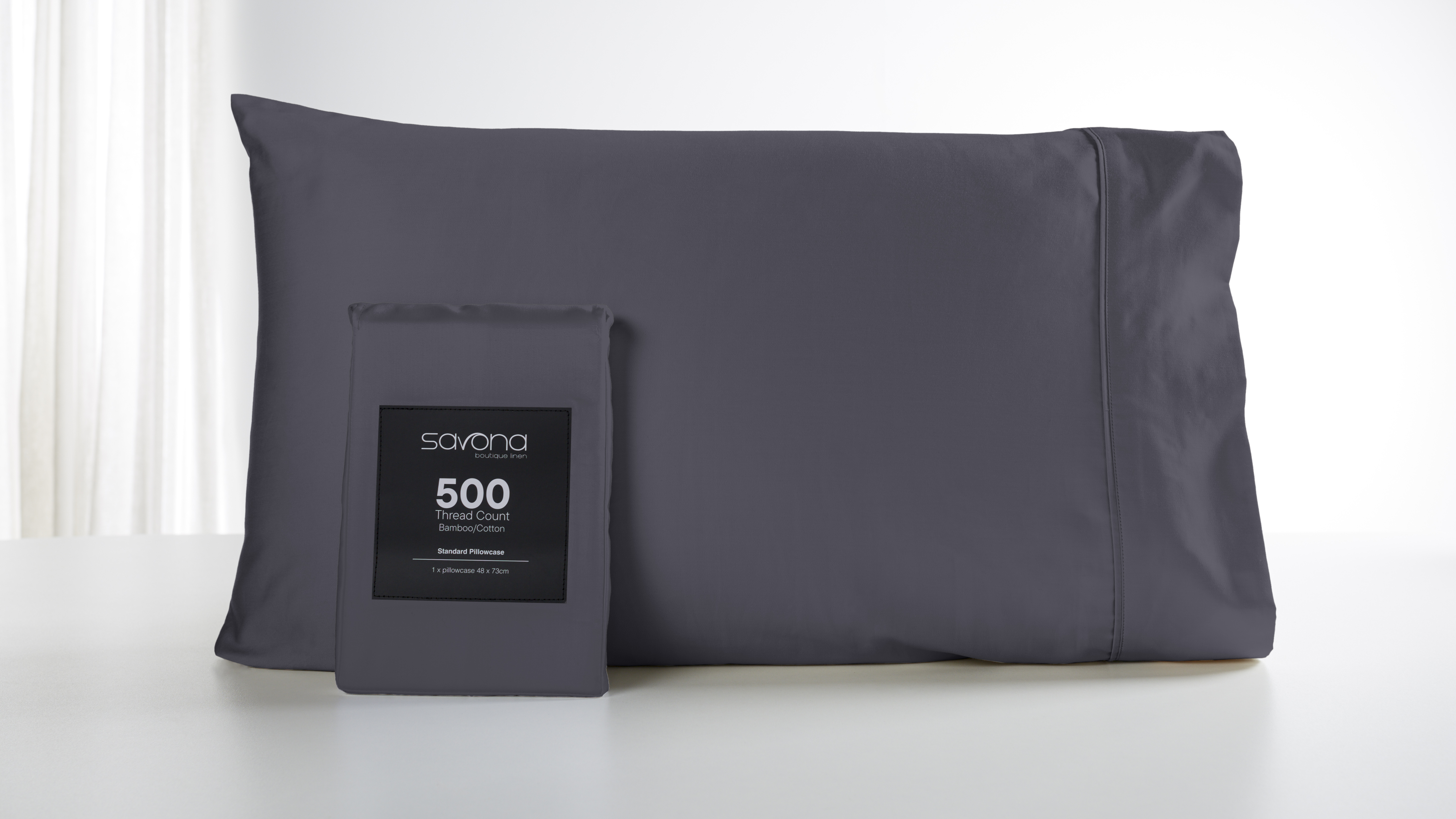 500TC Bamboo Cotton Blend Grey Standard Pillowcase by Savona