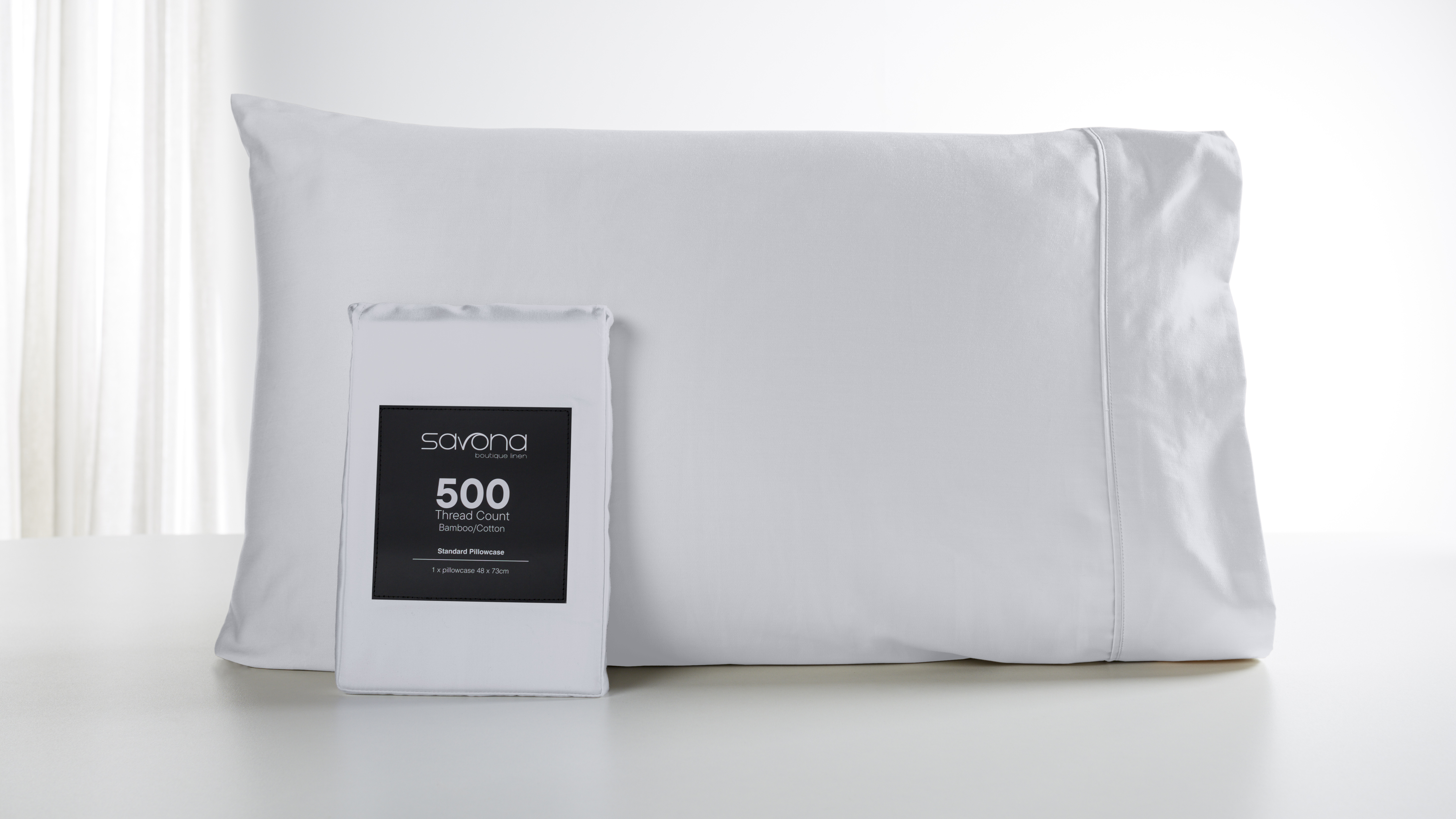 500TC Bamboo Cotton Blend White Standard Pillowcase by Savona
