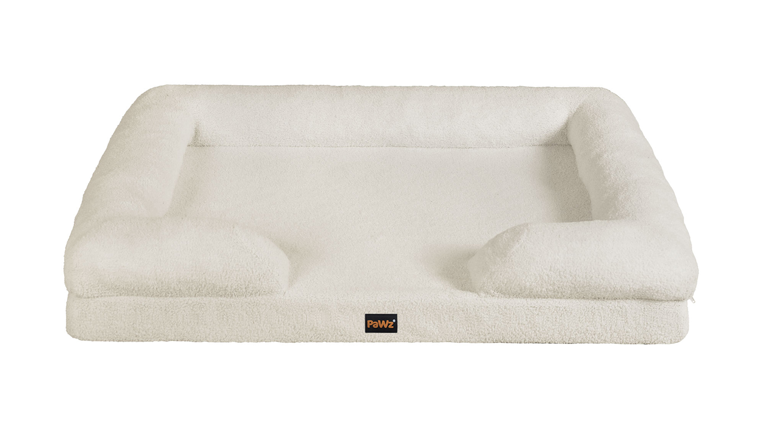 PaWz Premium Memory Foam Boucle Pet Bed with Bolsters 90 x 64cm - White