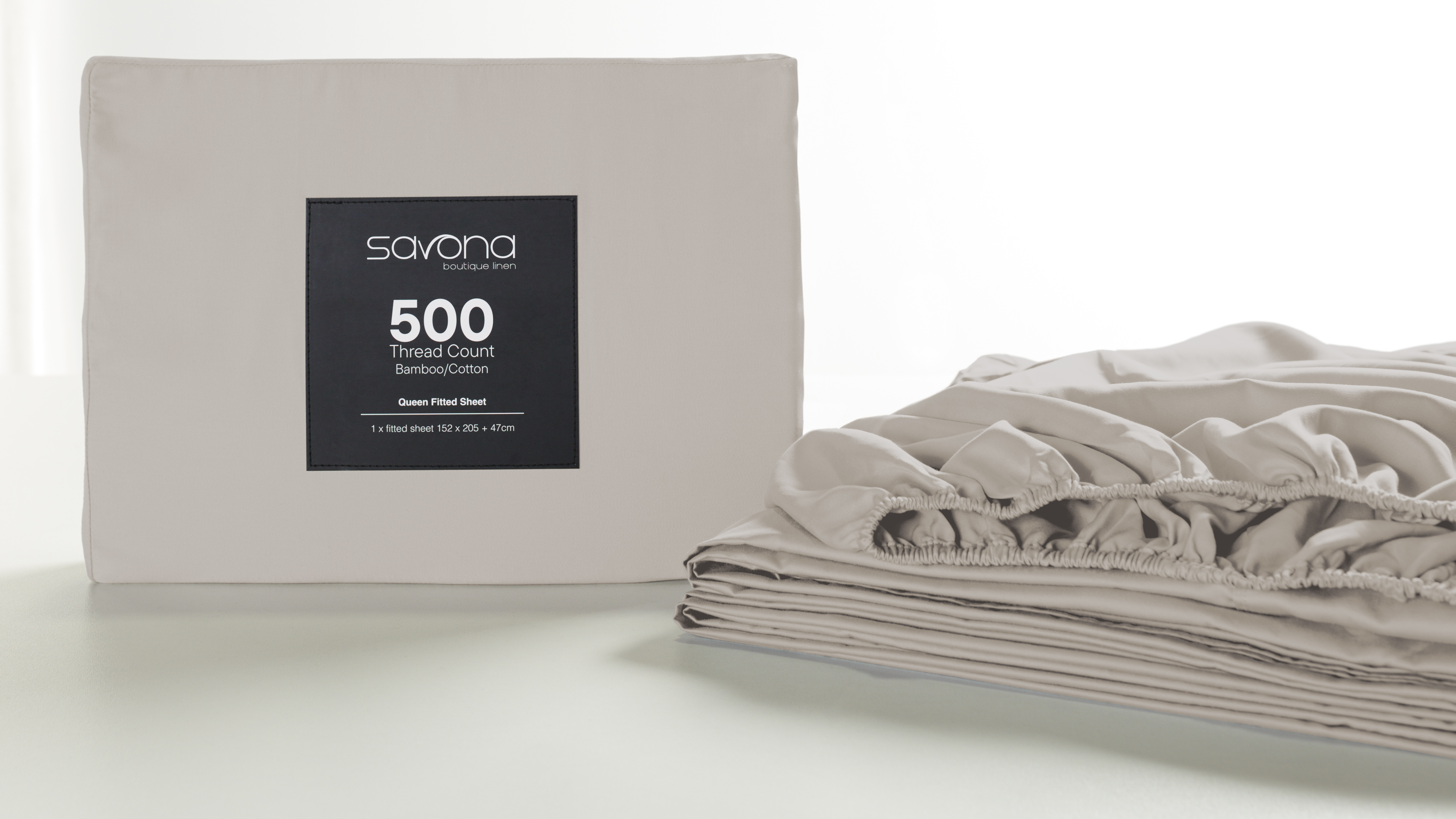 500TC Bamboo Cotton Blend Natural Fitted Sheet by Savona