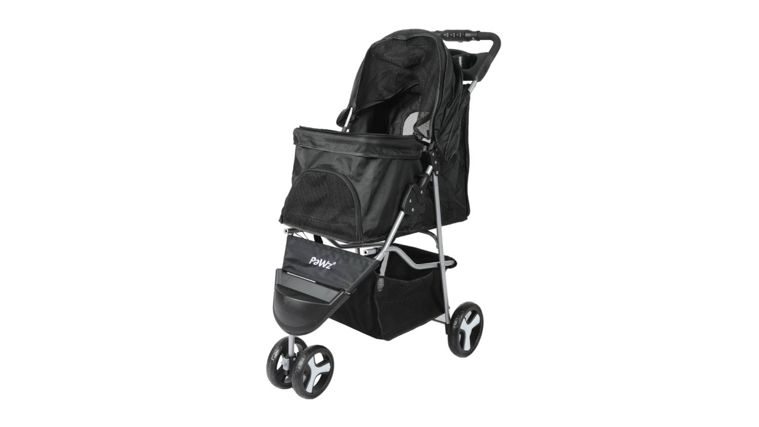 PaWz Large Tri-Wheel Pet Stroller with Drink Holder - Black